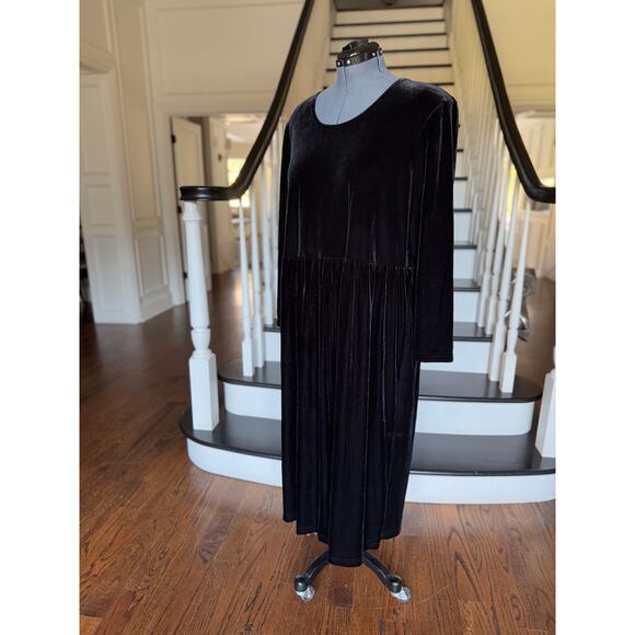 Plus Size 22W Vintage 90s Black Velvet Dress Boho Lagenlook VictorianGoth Gypsy - Picture 5 of 10
